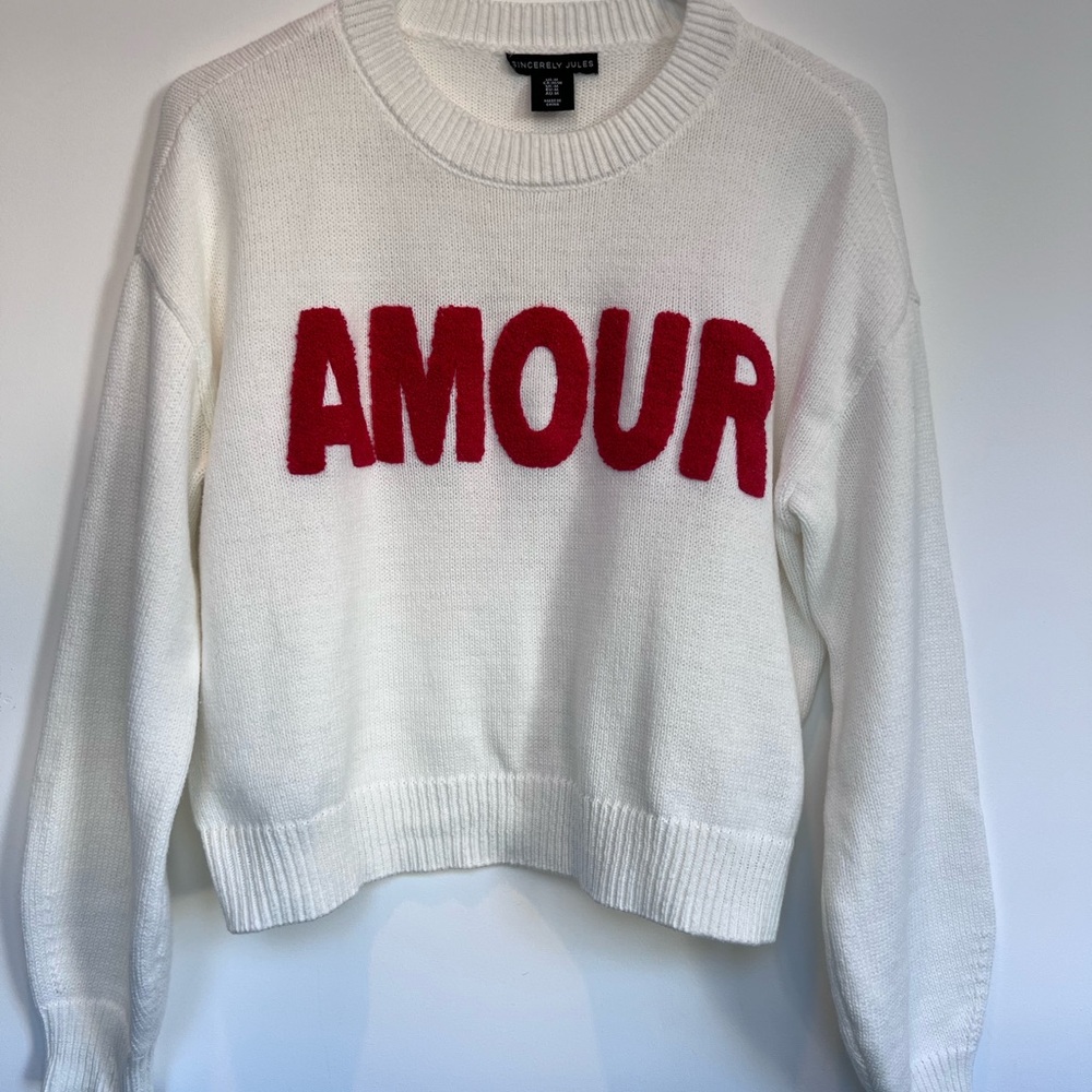 Sincerely Jules White Sweater with Red 'AMOUR'